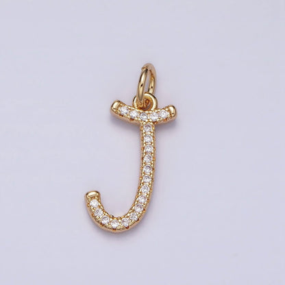 16K Gold Filled Initial Letter A-Z Curved Font Personalized Micro Paved CZ Charm | A-924-A-936