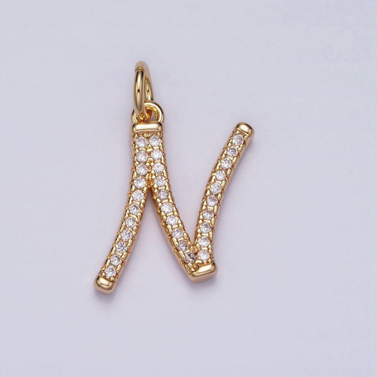 16K Gold Filled Initial Letter A-Z Curved Font Personalized Micro Paved CZ Charm | A-924-A-936