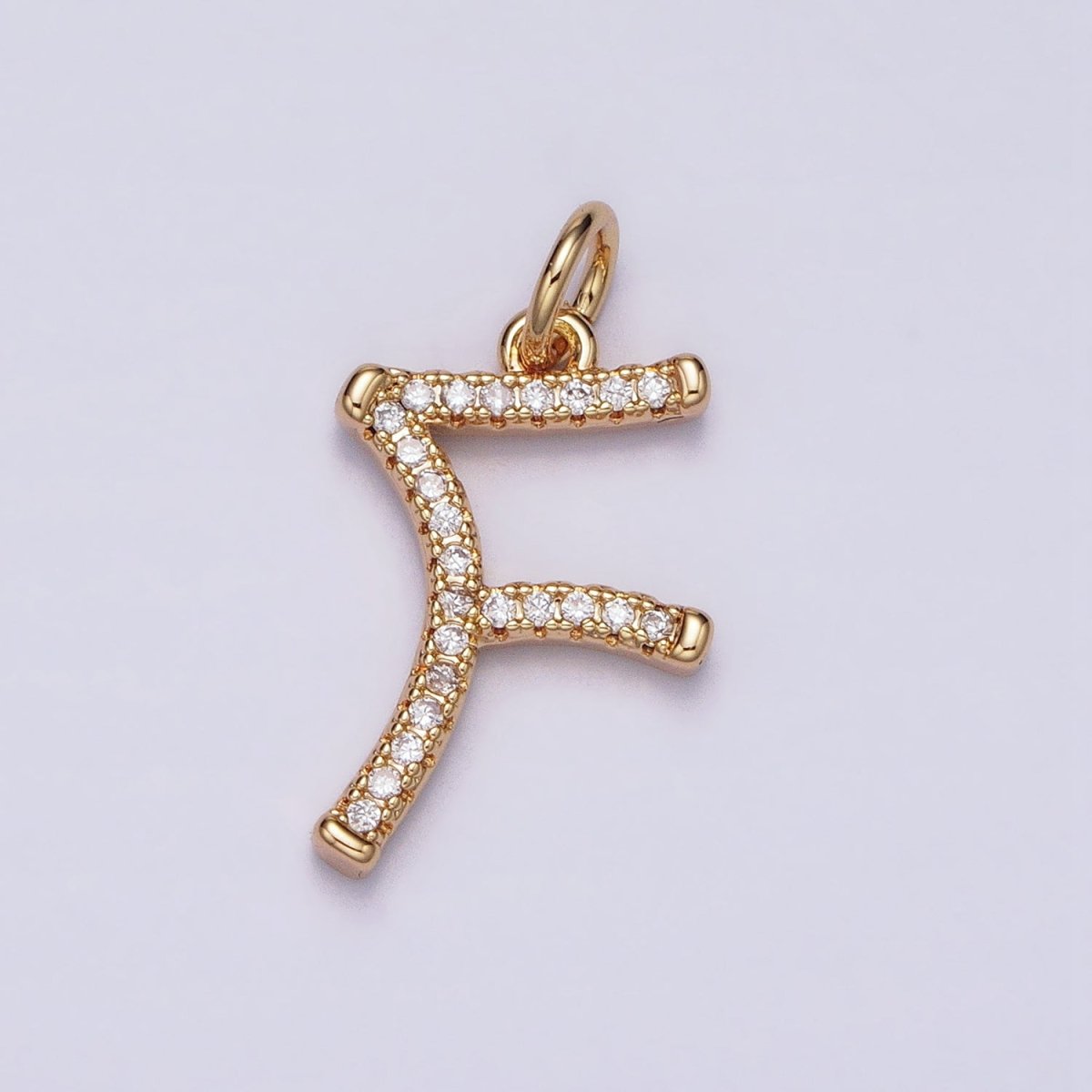 16K Gold Filled Initial Letter A-Z Curved Font Personalized Micro Paved CZ Charm | A-924-A-936