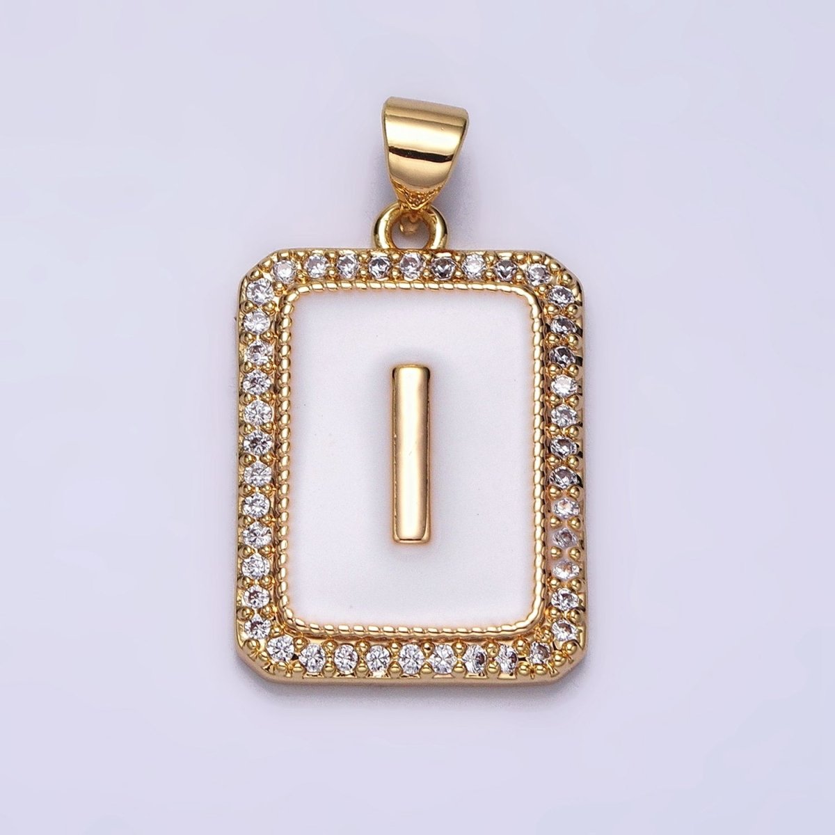 16K Gold Filled Initial Letter A-Z White Enamel Micro Paved CZ Personalized Tag Pendant | A-482-A-494