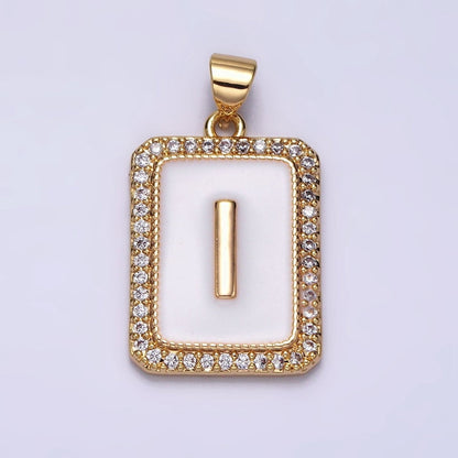 16K Gold Filled Initial Letter A-Z White Enamel Micro Paved CZ Personalized Tag Pendant | A-482-A-494