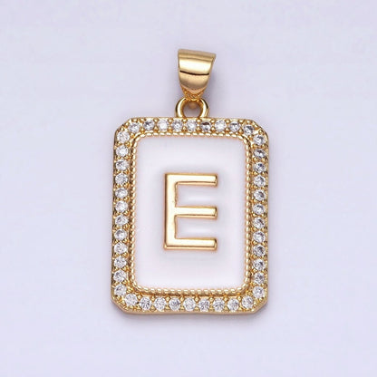 16K Gold Filled Initial Letter A-Z White Enamel Micro Paved CZ Personalized Tag Pendant | A-482-A-494