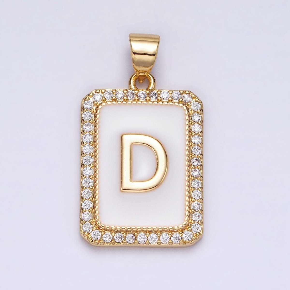 16K Gold Filled Initial Letter A-Z White Enamel Micro Paved CZ Personalized Tag Pendant | A-482-A-494