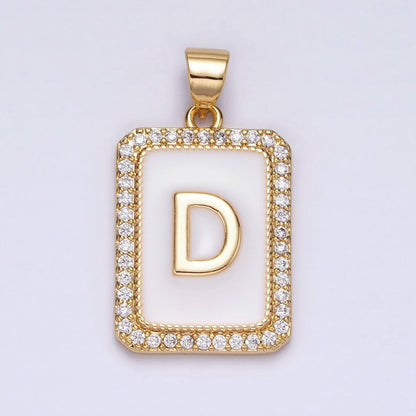 16K Gold Filled Initial Letter A-Z White Enamel Micro Paved CZ Personalized Tag Pendant | A-482-A-494