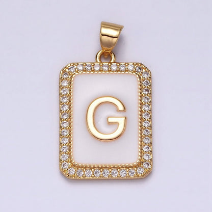 16K Gold Filled Initial Letter A-Z White Enamel Micro Paved CZ Personalized Tag Pendant | A-482-A-494