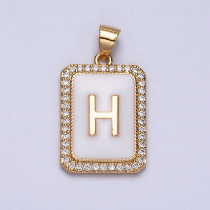 16K Gold Filled Initial Letter A-Z White Enamel Micro Paved CZ Personalized Tag Pendant | A-482-A-494