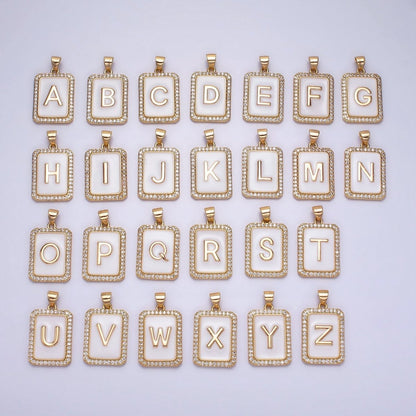 16K Gold Filled Initial Letter A-Z White Enamel Micro Paved CZ Personalized Tag Pendant | A-482-A-494