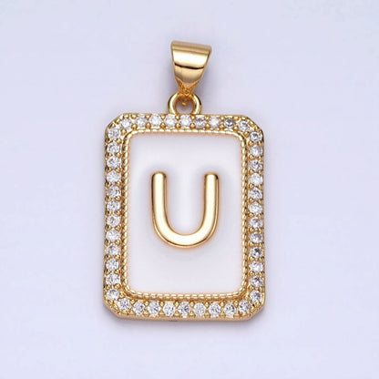 16K Gold Filled Initial Letter A-Z White Enamel Micro Paved CZ Personalized Tag Pendant | A-482-A-494