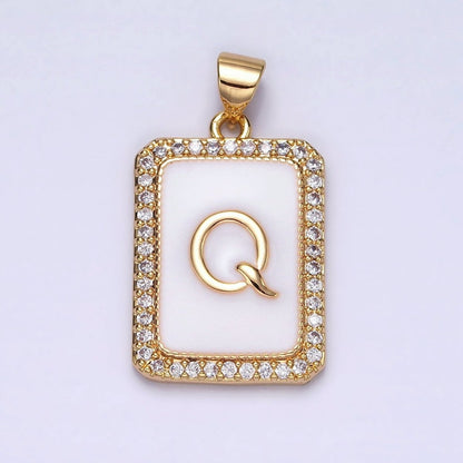 16K Gold Filled Initial Letter A-Z White Enamel Micro Paved CZ Personalized Tag Pendant | A-482-A-494