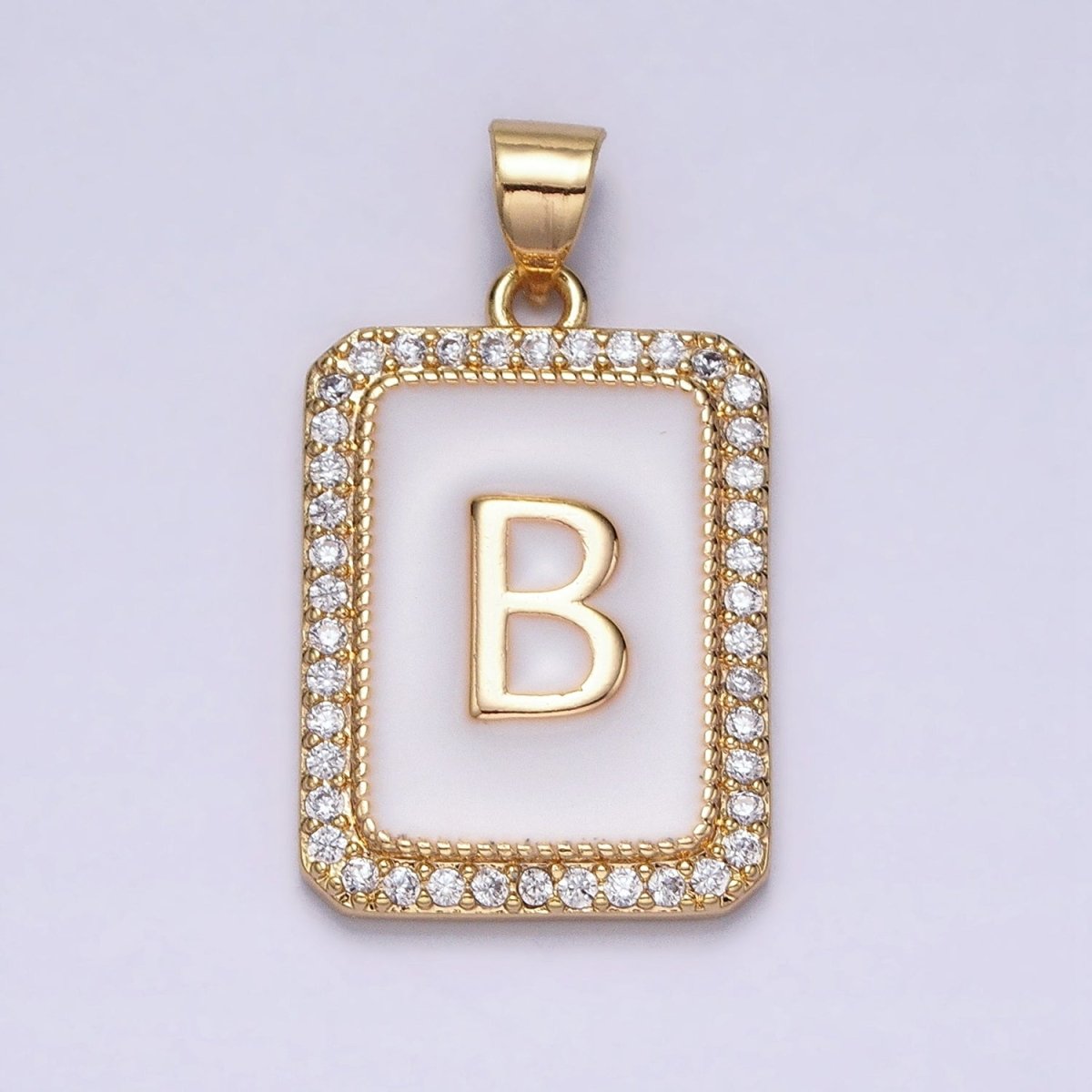 16K Gold Filled Initial Letter A-Z White Enamel Micro Paved CZ Personalized Tag Pendant | A-482-A-494