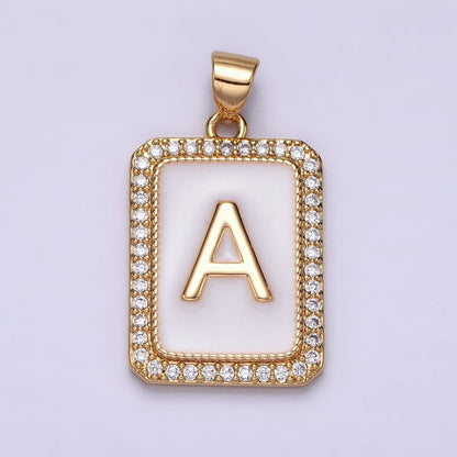 16K Gold Filled Initial Letter A-Z White Enamel Micro Paved CZ Personalized Tag Pendant | A-482-A-494