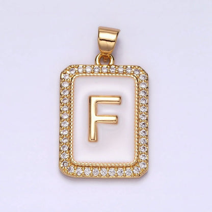 16K Gold Filled Initial Letter A-Z White Enamel Micro Paved CZ Personalized Tag Pendant | A-482-A-494