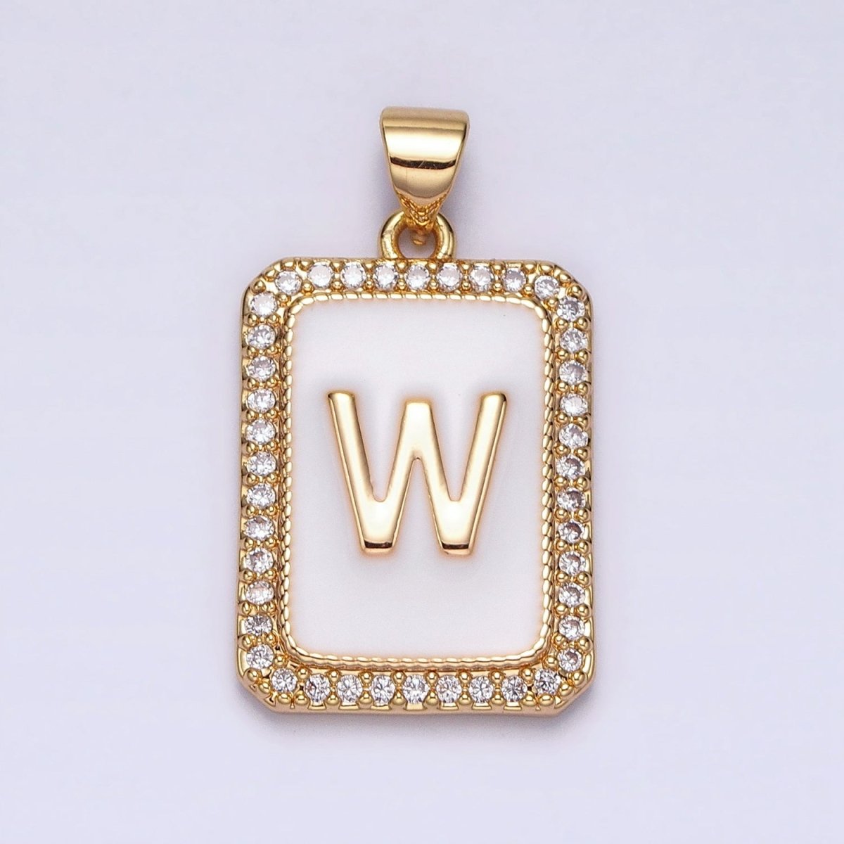 16K Gold Filled Initial Letter A-Z White Enamel Micro Paved CZ Personalized Tag Pendant | A-482-A-494