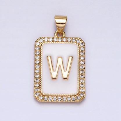 16K Gold Filled Initial Letter A-Z White Enamel Micro Paved CZ Personalized Tag Pendant | A-482-A-494