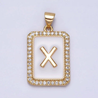 16K Gold Filled Initial Letter A-Z White Enamel Micro Paved CZ Personalized Tag Pendant | A-482-A-494
