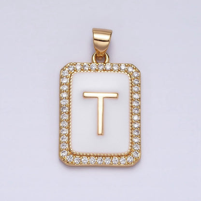 16K Gold Filled Initial Letter A-Z White Enamel Micro Paved CZ Personalized Tag Pendant | A-482-A-494