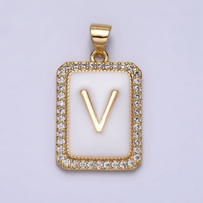 16K Gold Filled Initial Letter A-Z White Enamel Micro Paved CZ Personalized Tag Pendant | A-482-A-494
