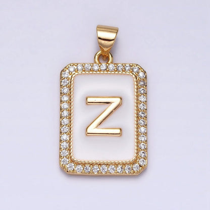 16K Gold Filled Initial Letter A-Z White Enamel Micro Paved CZ Personalized Tag Pendant | A-482-A-494