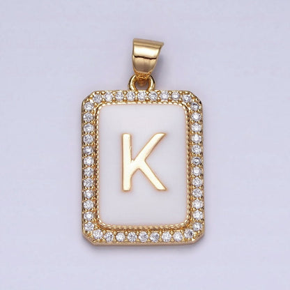 16K Gold Filled Initial Letter A-Z White Enamel Micro Paved CZ Personalized Tag Pendant | A-482-A-494