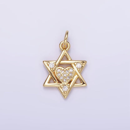 16K Gold Filled Jewish Star Heart Micro Paved CZ Charm | C292