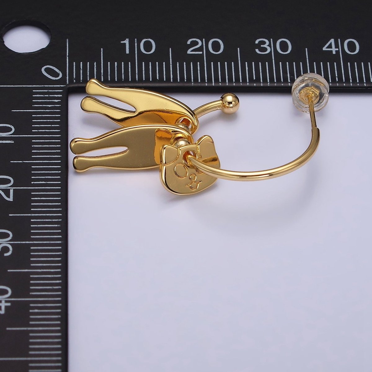 16K Gold Filled Kitty Cat Pet Triple Silhouette Dangle Drop C-Shaped Hoop Earrings in Gold &amp; Silver | AD-313 AD-314