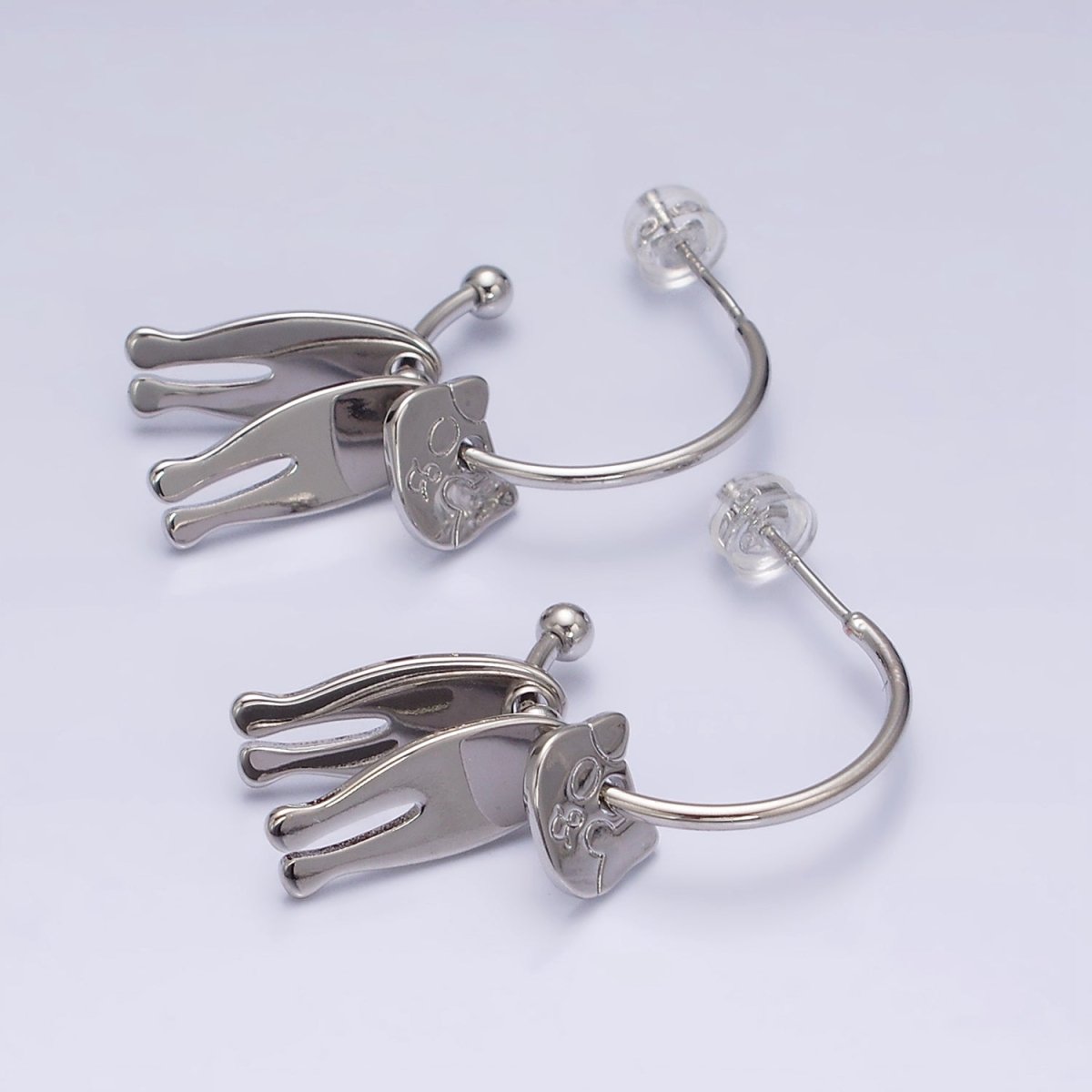 16K Gold Filled Kitty Cat Pet Triple Silhouette Dangle Drop C-Shaped Hoop Earrings in Gold &amp; Silver | AD-313 AD-314
