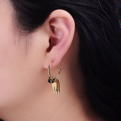 16K Gold Filled Kitty Cat Pet Triple Silhouette Dangle Drop C-Shaped Hoop Earrings in Gold &amp; Silver | AD-313 AD-314