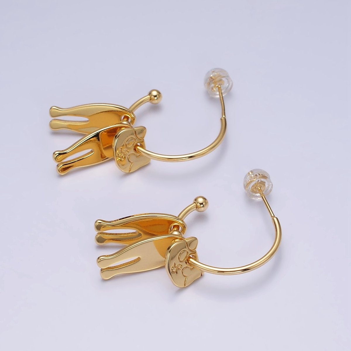 16K Gold Filled Kitty Cat Pet Triple Silhouette Dangle Drop C-Shaped Hoop Earrings in Gold &amp; Silver | AD-313 AD-314