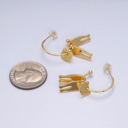 16K Gold Filled Kitty Cat Pet Triple Silhouette Dangle Drop C-Shaped Hoop Earrings in Gold &amp; Silver | AD-313 AD-314