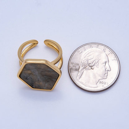 16K Gold Filled Labradorite Gemstone Hexagon Geometric Double Band Ring | Rings-00076