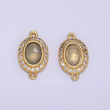 16K Gold Filled Labradorite Micro Paved CZ Oval Connector | F159