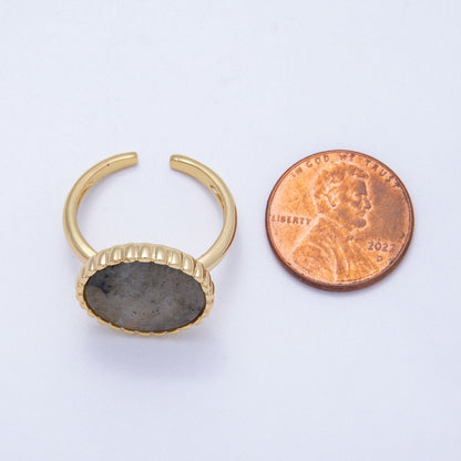 16K Gold Filled Labradorite Natural Gemstone Oval Bezel Statement Ring | Rings-00057