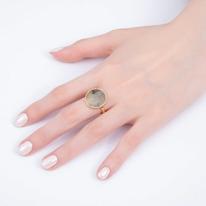 16K Gold Filled Labradorite Natural Gemstone Oval Bezel Statement Ring | Rings-00057