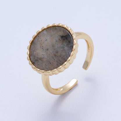 16K Gold Filled Labradorite Natural Gemstone Oval Bezel Statement Ring | Rings-00057