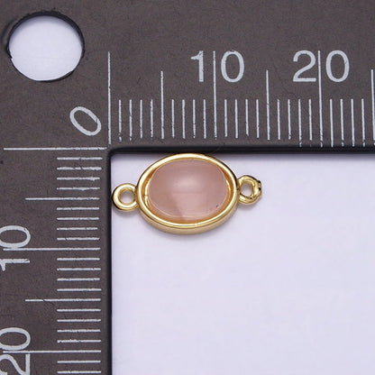 16K Gold Filled Labradorite, Rose Quartz Natural Gemstone 14.3mm Oval Connector | Y-868