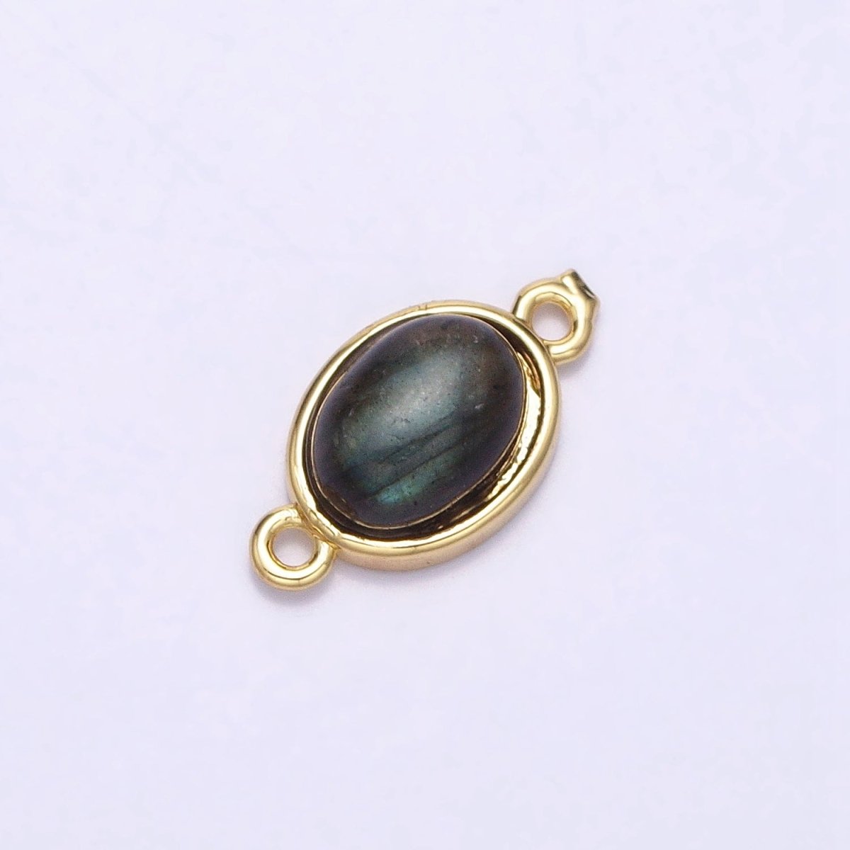 16K Gold Filled Labradorite, Rose Quartz Natural Gemstone 14.3mm Oval Connector | Y-868