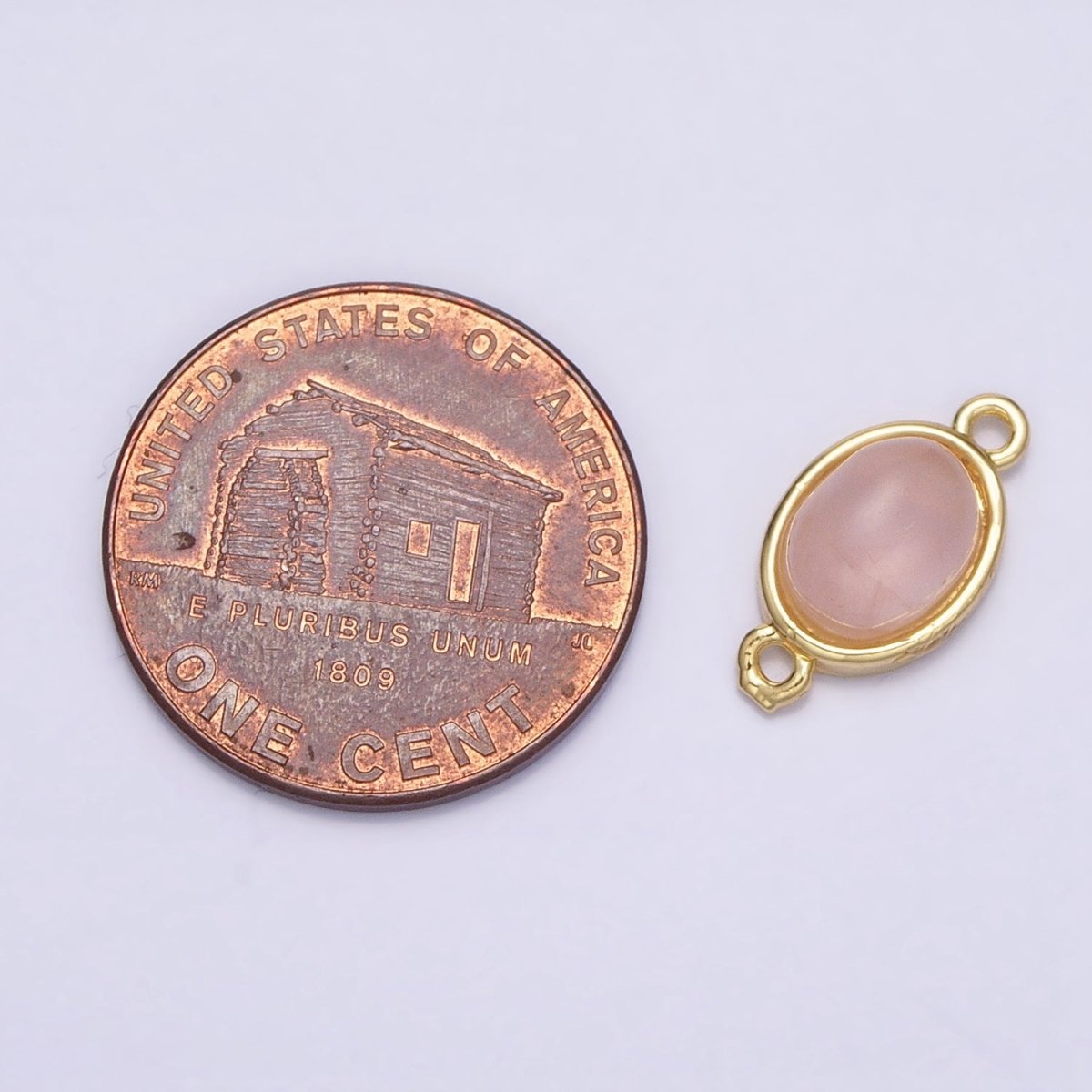 16K Gold Filled Labradorite, Rose Quartz Natural Gemstone 14.3mm Oval Connector | Y-868