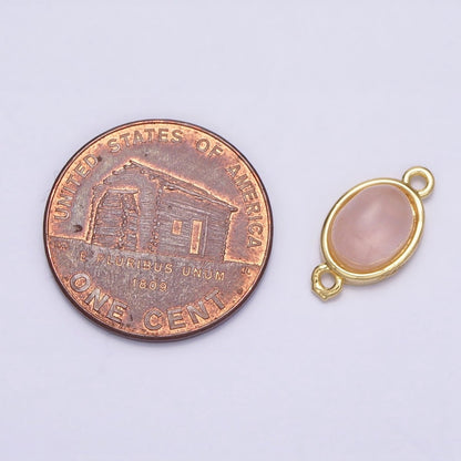 16K Gold Filled Labradorite, Rose Quartz Natural Gemstone 14.3mm Oval Connector | Y-868