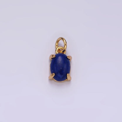 16K Gold Filled Lapis Lazuli, Citrine Gemstone Oval, Round Claw Frame Charm | AC853 - AC855