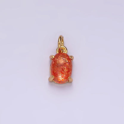 16K Gold Filled Lapis Lazuli, Citrine Gemstone Oval, Round Claw Frame Charm | AC853 - AC855