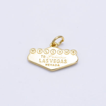 16K Gold Filled "Las Vegas" Sign Engraved Mini Charm in Gold &amp; Silver | X802