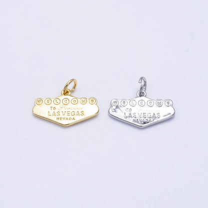 16K Gold Filled "Las Vegas" Sign Engraved Mini Charm in Gold &amp; Silver | X802
