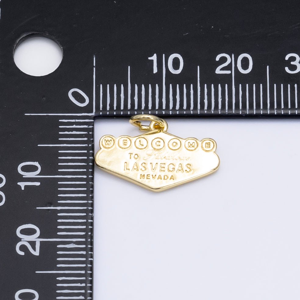 16K Gold Filled "Las Vegas" Sign Engraved Mini Charm in Gold &amp; Silver | X802