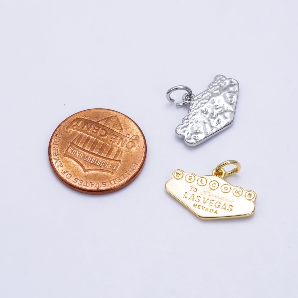 16K Gold Filled "Las Vegas" Sign Engraved Mini Charm in Gold &amp; Silver | X802