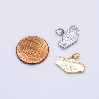16K Gold Filled "Las Vegas" Sign Engraved Mini Charm in Gold &amp; Silver | X802