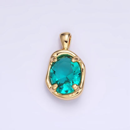 16K Gold Filled Light Teal Blue CZ Molten Bezel Pendant | AA1312