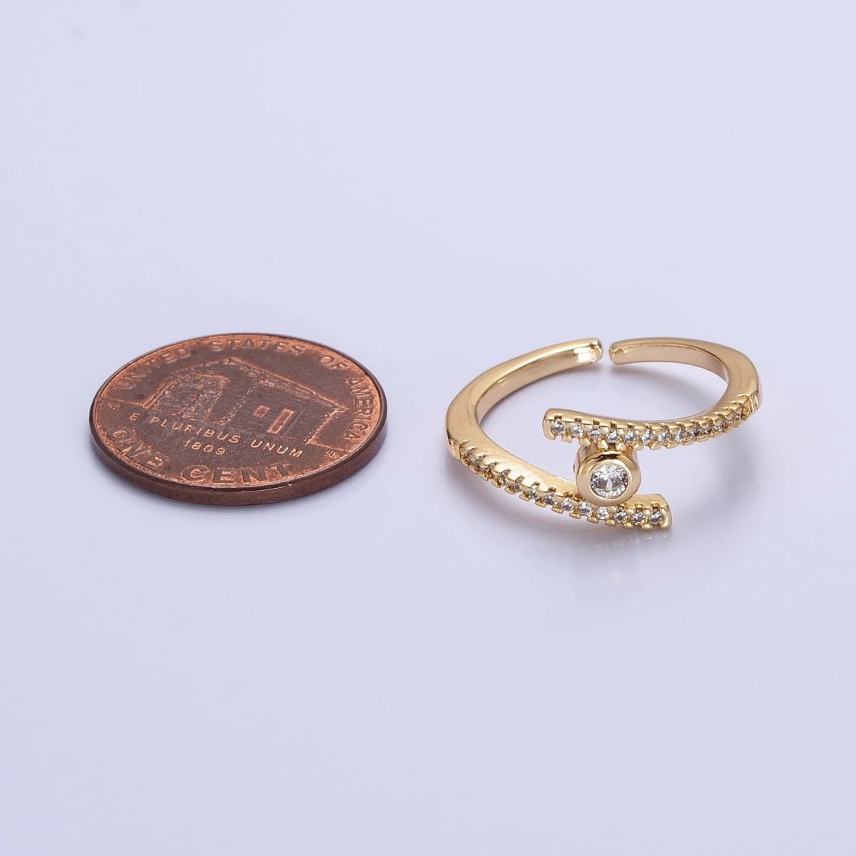 16K Gold Filled Linear Double Micro Paved Band Adjustable Ring in Gold &amp; Silver | O-1916 O-1917