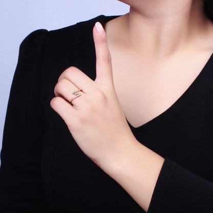 16K Gold Filled Linear Double Micro Paved Band Adjustable Ring in Gold &amp; Silver | O-1916 O-1917