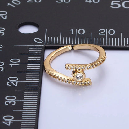 16K Gold Filled Linear Double Micro Paved Band Adjustable Ring in Gold &amp; Silver | O-1916 O-1917