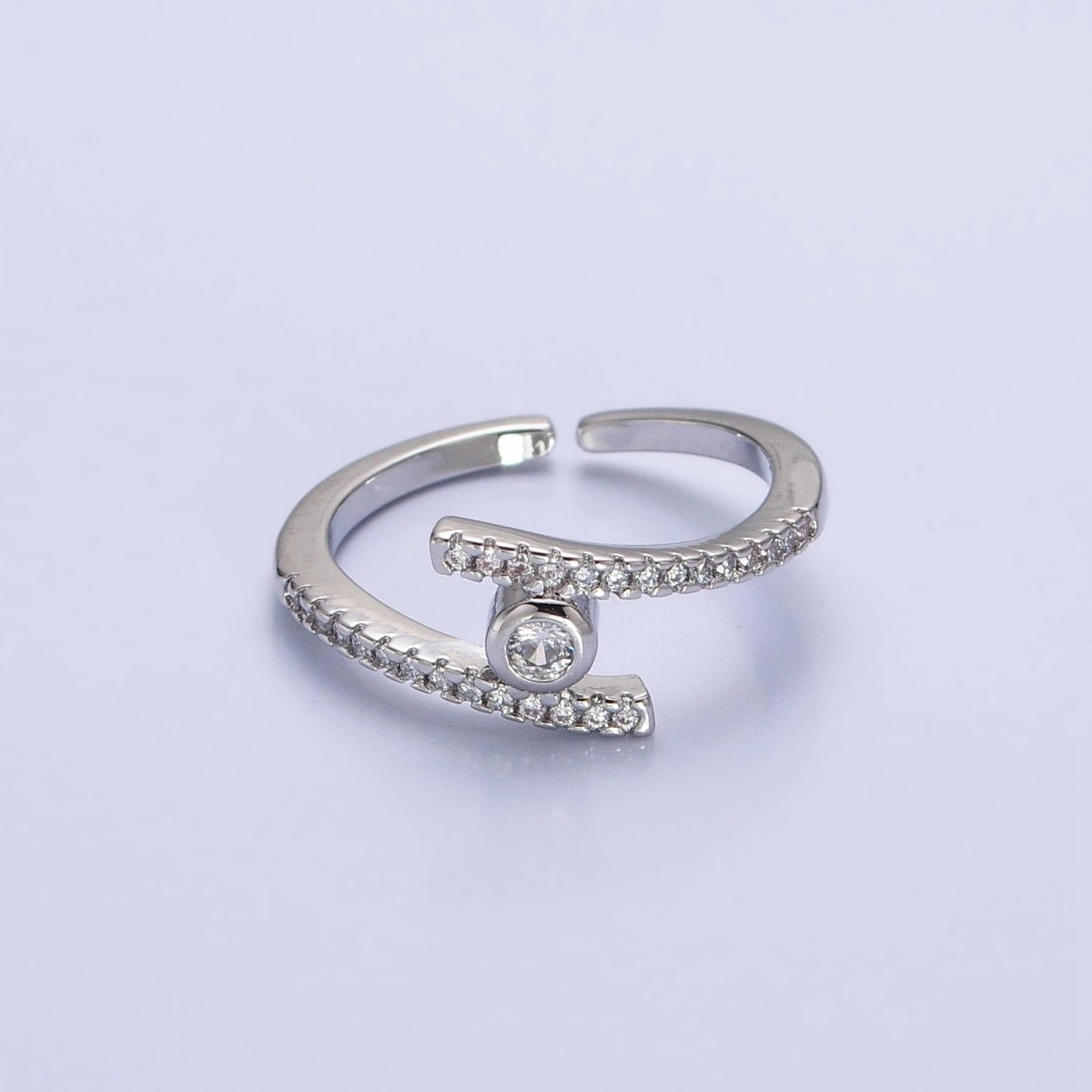16K Gold Filled Linear Double Micro Paved Band Adjustable Ring in Gold &amp; Silver | O-1916 O-1917
